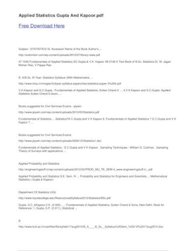 fundamentals of applied statistics by sc gupta pdf